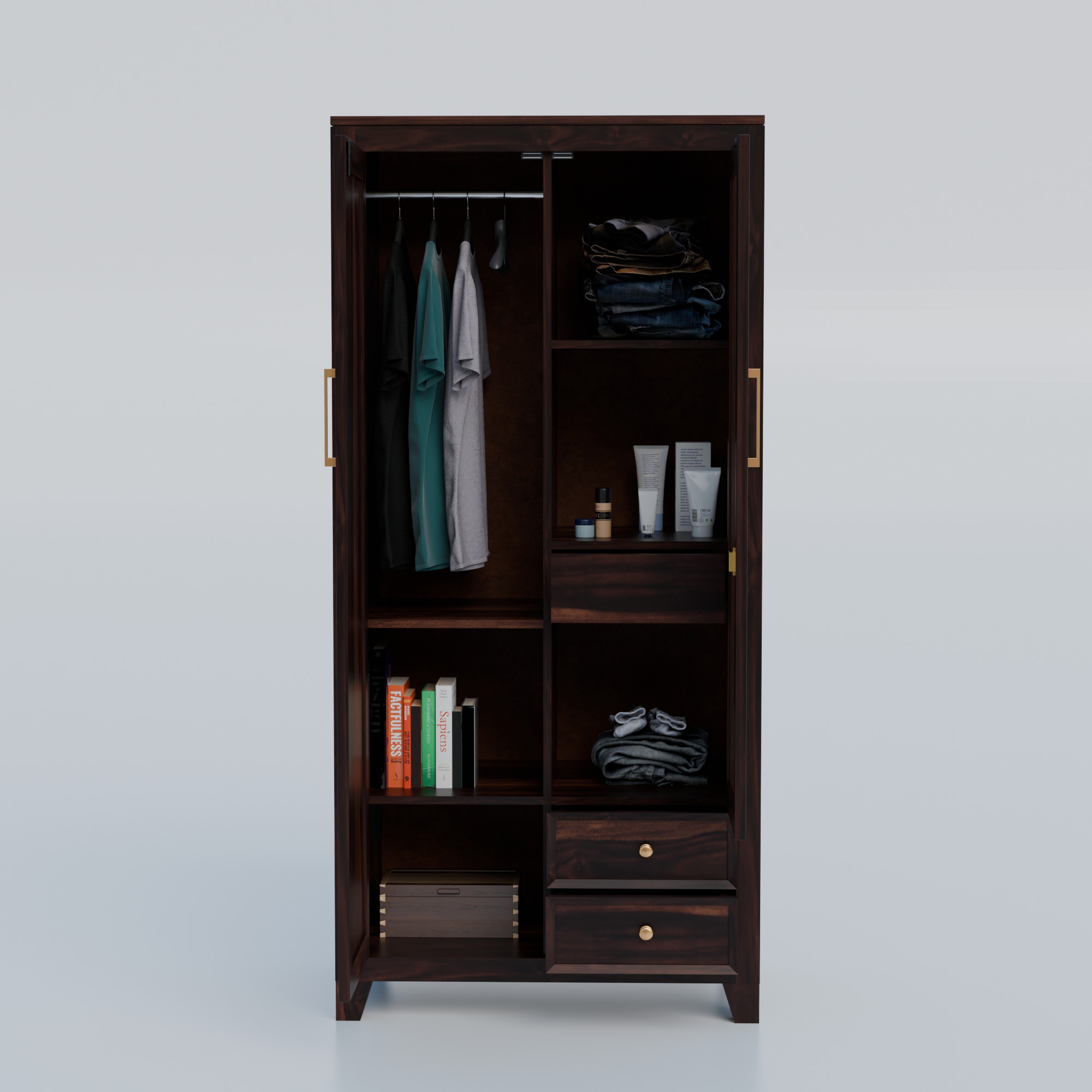 Solid Sheesham Wood Almirah with Cane (Jali) Panel & Mirror Door - 3 Years Warranty