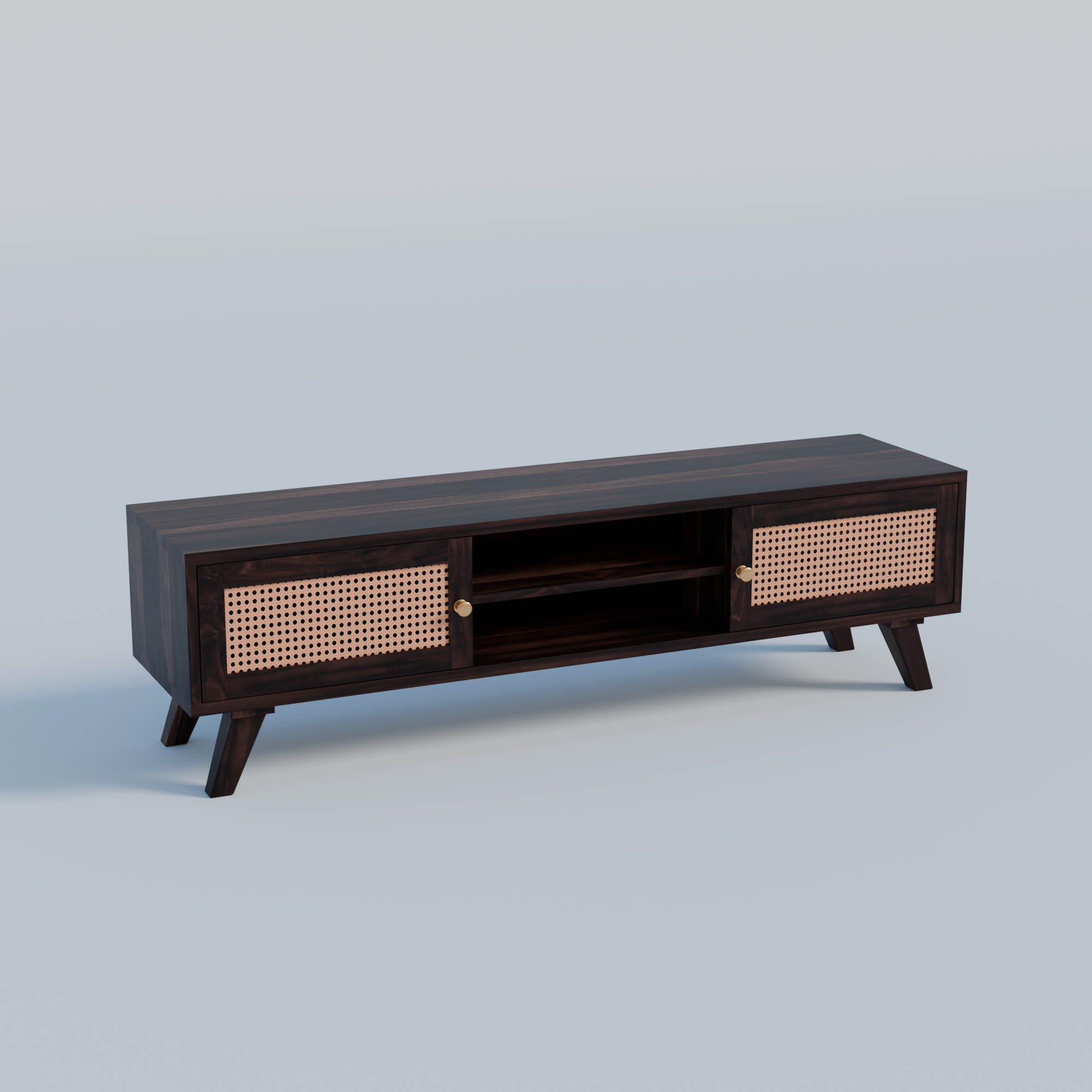 Solid Sheesham Wood TV Unit with Cane Panels - 3 Years Warranty