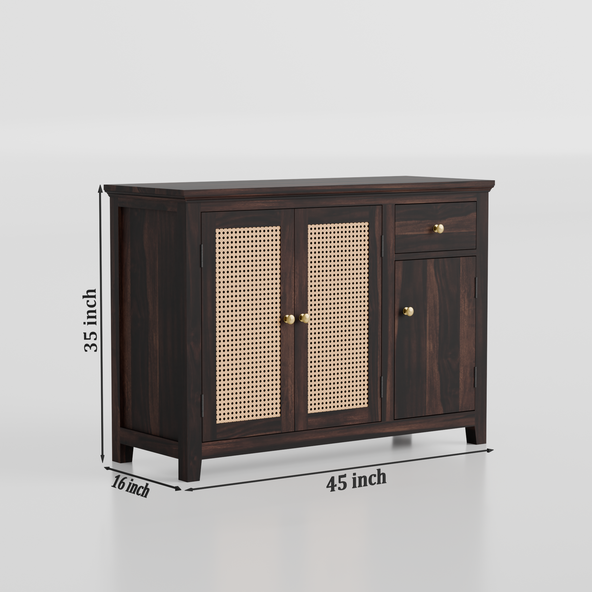 Solid Wood Sideboard Cabinet with Cane Panels - 3 Years Warranty