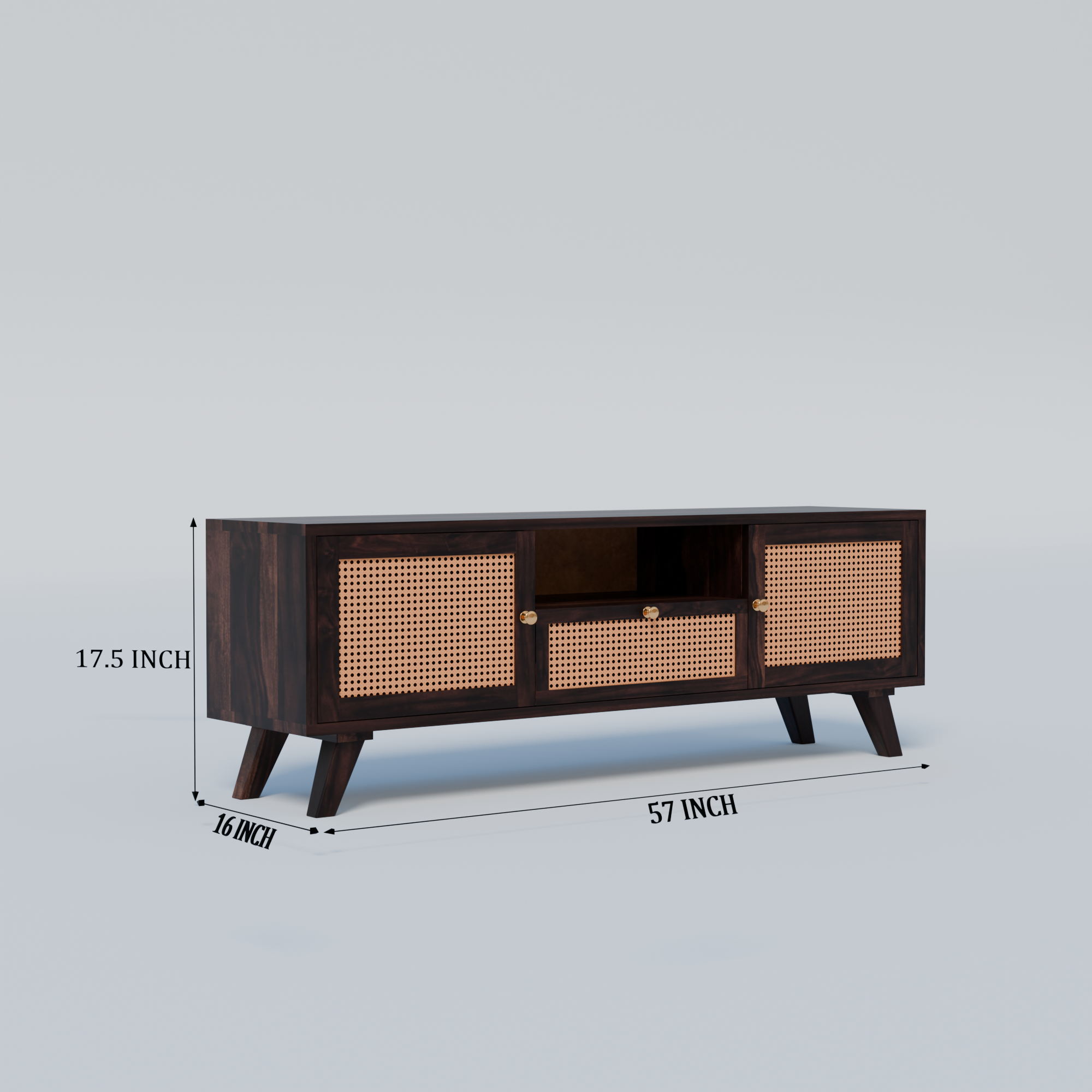 Solid Sheesham Wood TV Unit with Cane Doors & Drawer - 3 Years Warranty