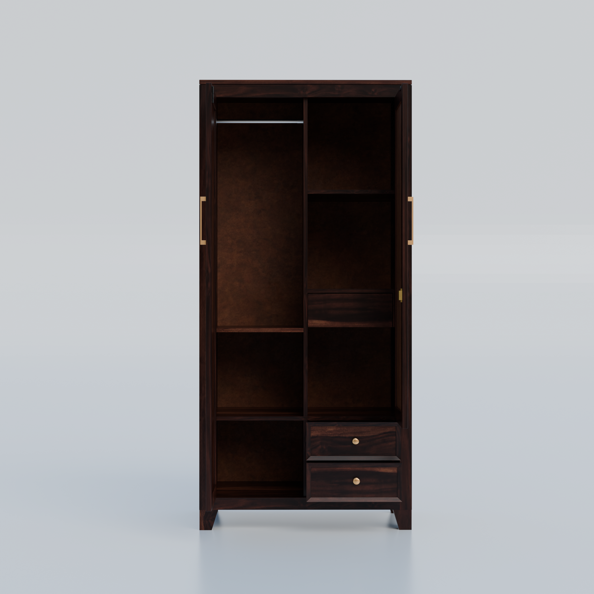 Solid Sheesham Wood Almirah with Cane (Jali) Panel & Mirror Door - 3 Years Warranty