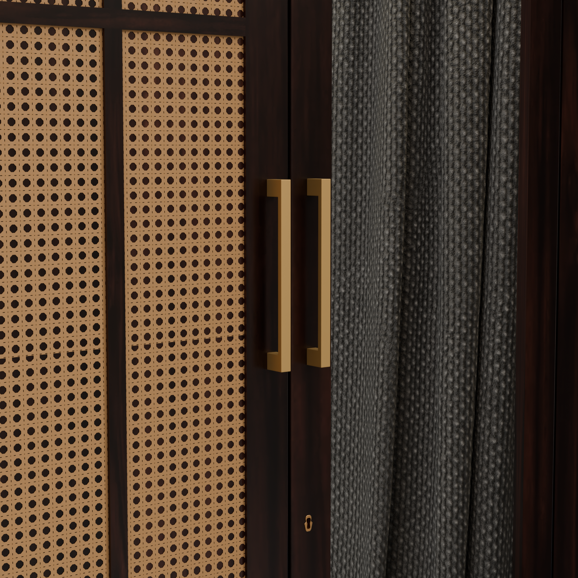 Solid Sheesham Wood Almirah with Cane (Jali) Panel & Mirror Door - 3 Years Warranty