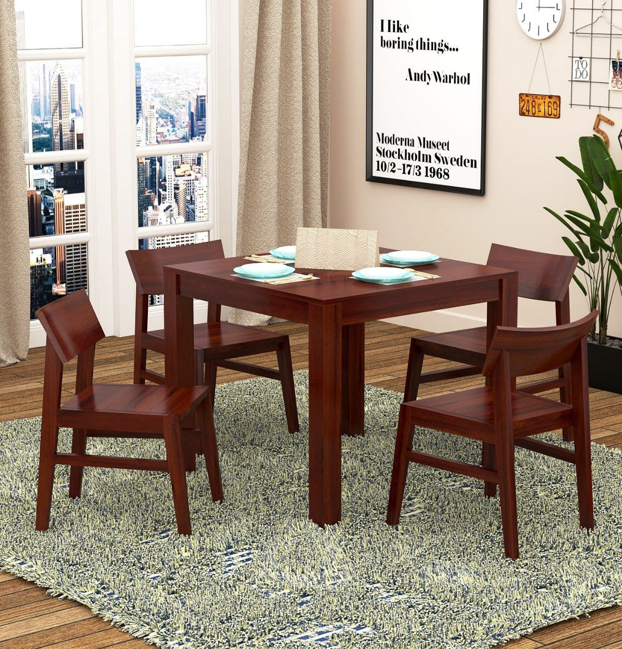 Workia 4-Seater Dining Table Set | Mahogany Finish