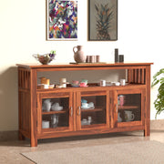 Furnigo Solid Sheesham Wood Crockery Unit with Glass Doors - 3 Years Warranty